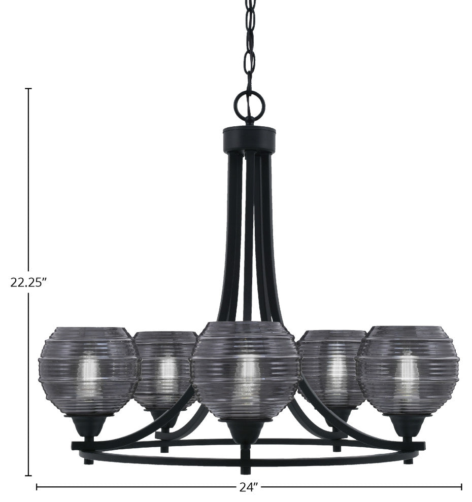 Paramount 5-Light Chandelier, Matte Black, 6" Smoke Ribbed Glass