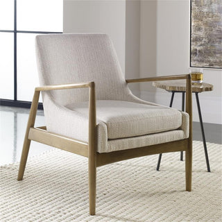 Uttermost Bev Farmhouse Wood and Fabric Accent Chair in White/Taupe