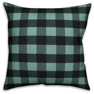 Teal Buffalo Check Plaid Outdoor Throw Pillow, 16"x16"