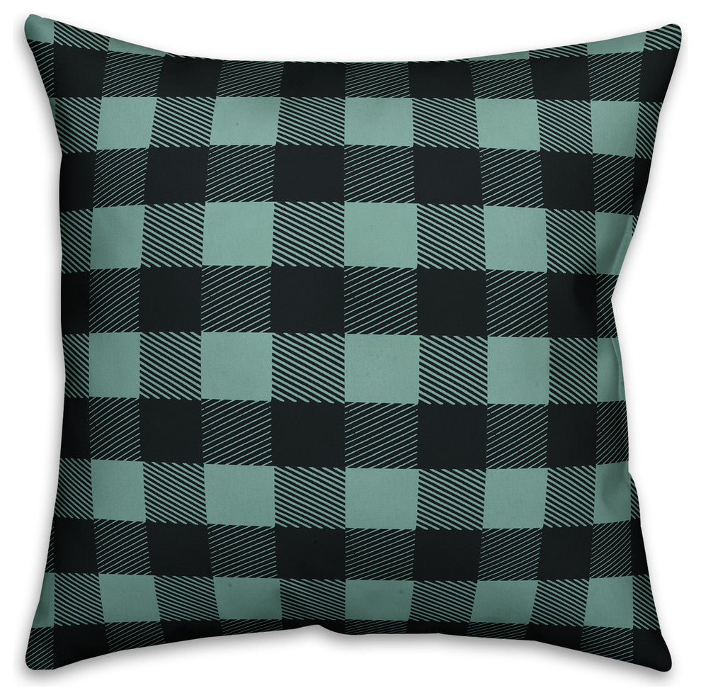 Teal Buffalo Check Plaid Outdoor Throw Pillow, 16"x16"