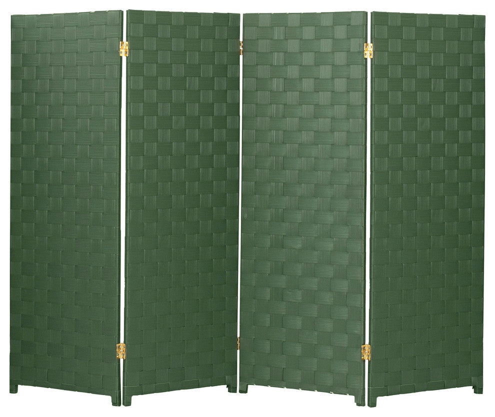 4 ft. Short Woven Fiber Outdoor All Weather Room Divider 4 Panel Green