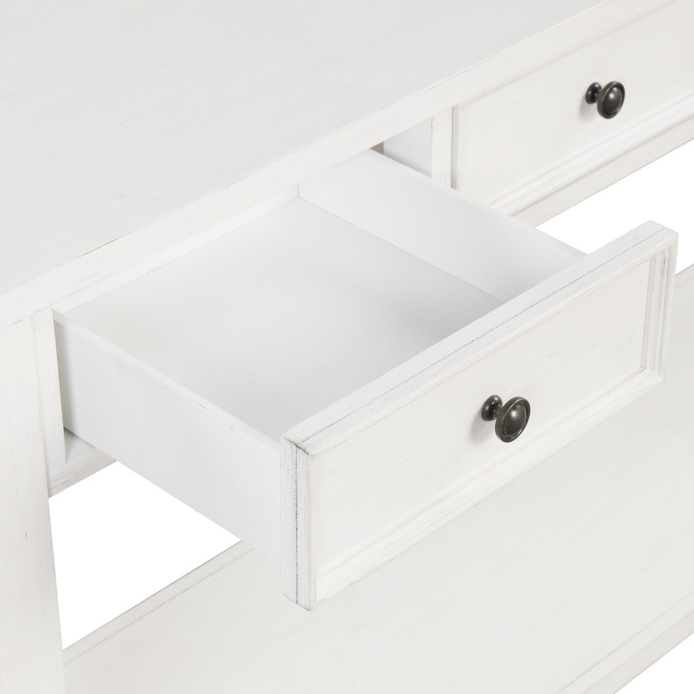 TATEUS Solid Pine Wood Console Table Entryway table with Drawers and Shelves, Antique White