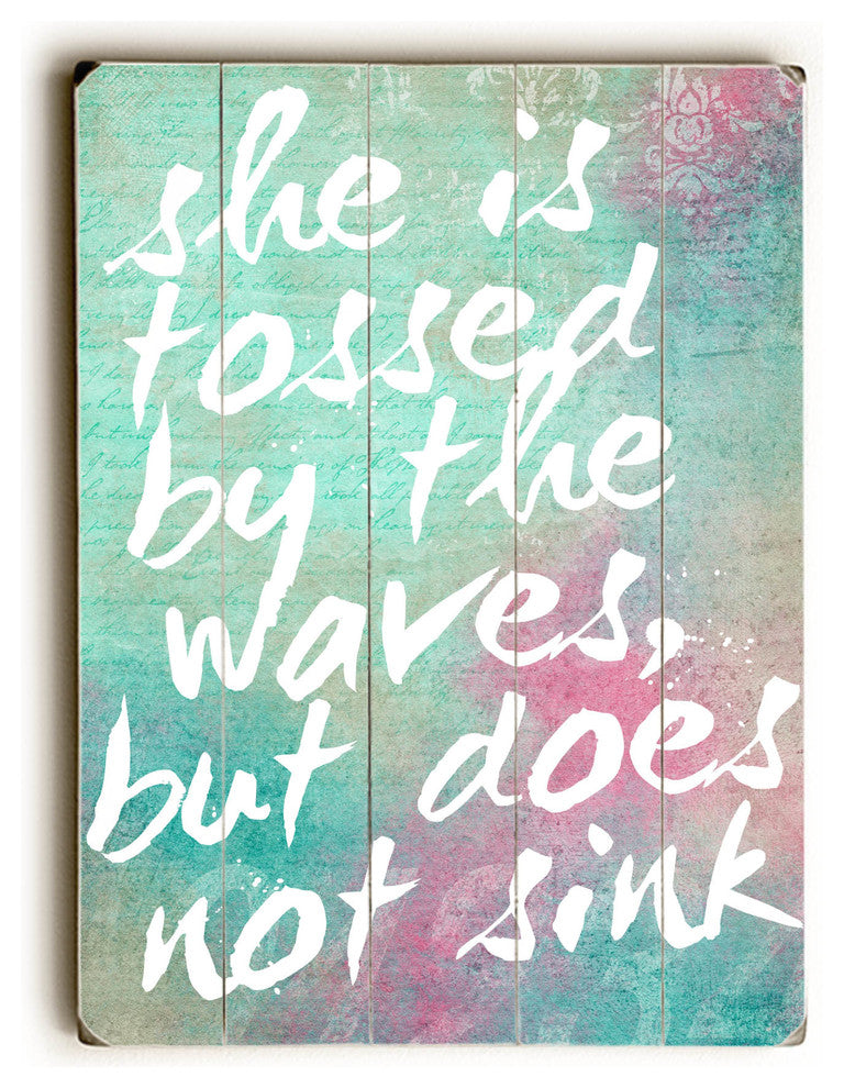 "Tossed By The Waves", Planked Wood Wall Decor By Cheryl Overton, 12"x16"