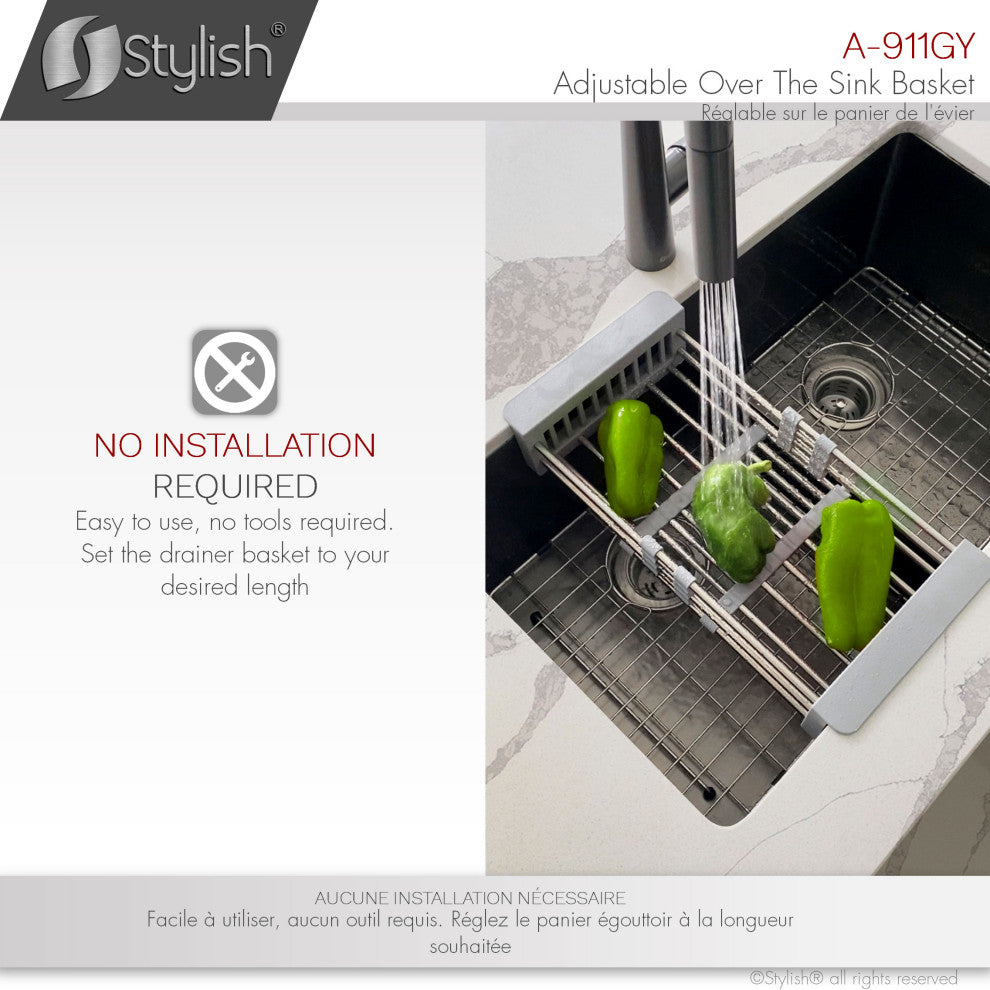 Stylish Adjustable Over the Sink Stainless Steel Dish or Vegetable Drainer