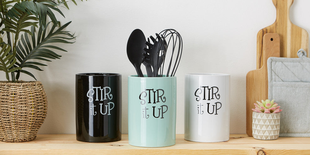DII White Stir It Up Ceramic Utensil Holder