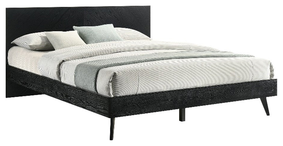 Armen Living Petra King Platform Wood Bed Frame with Tapered Legs in Black