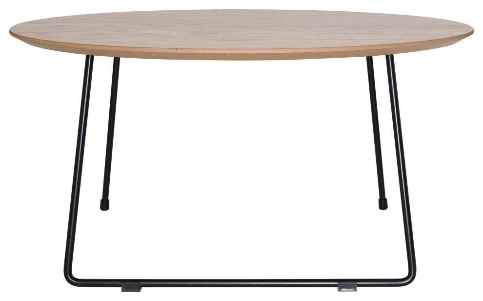 LeisureMod Pemborke Modern Round Coffee Table with Wood Top, Natural Wood