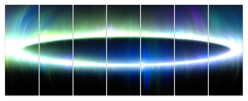 Large Blue Oval Fractal Light, Abstract Canvas Art Print, 83"x32", 7 Panels