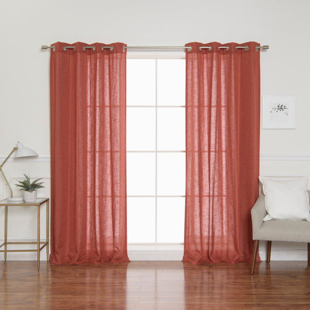 Faux Linen Blend Curtain Panel, Set of 2, Terrared, 52"w X 96"l