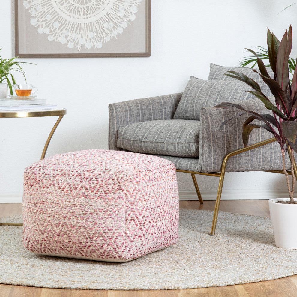 Cherokee Sunset 22"x22"x17" Pink/Beige Pouf