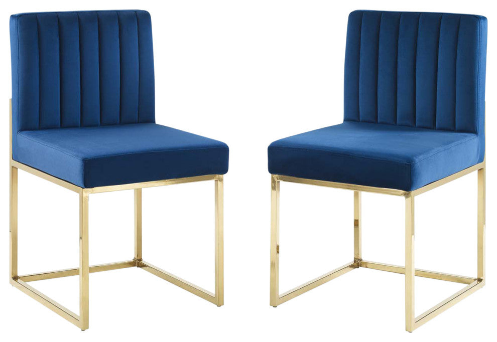 Carriage Dining Chair Performance Velvet Set of 2-Gold Navy