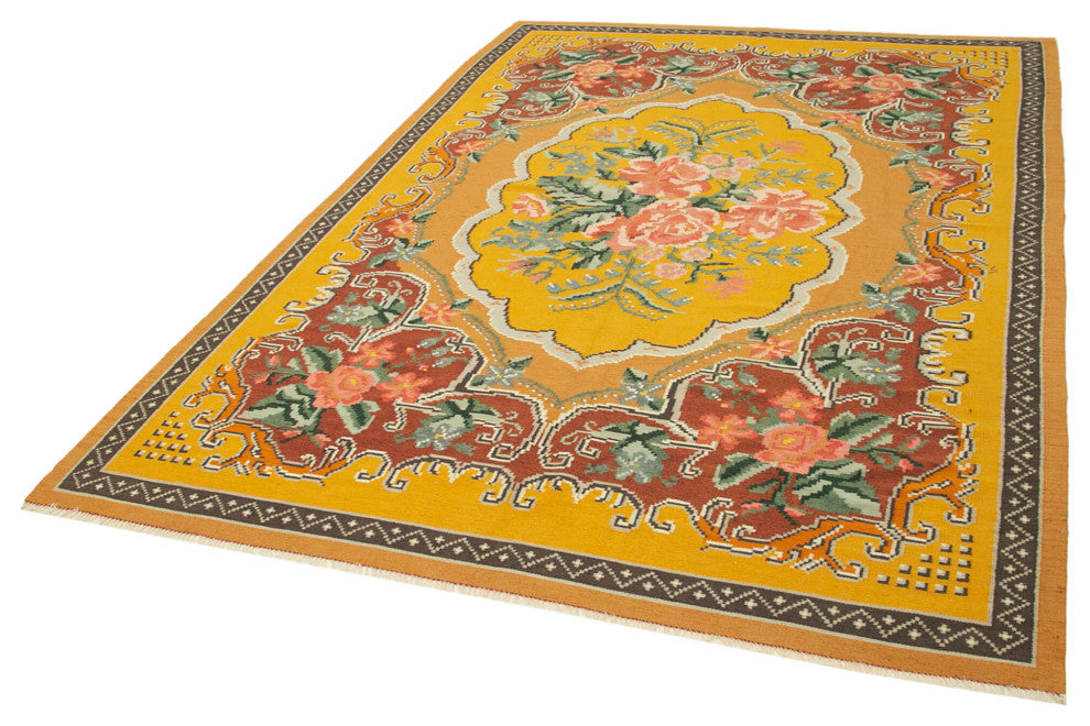 Rug N Carpet - Handmade Moldovian 6' 6'' x 9' 7'' Antique Rose Kilim Rug