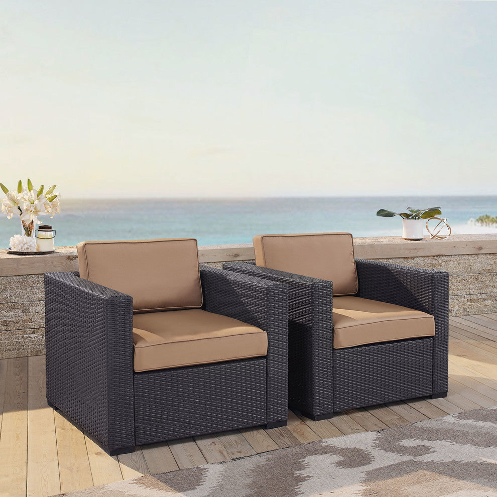 Biscayne Outdoor Wicker Chairs, Set of 2, Mocha