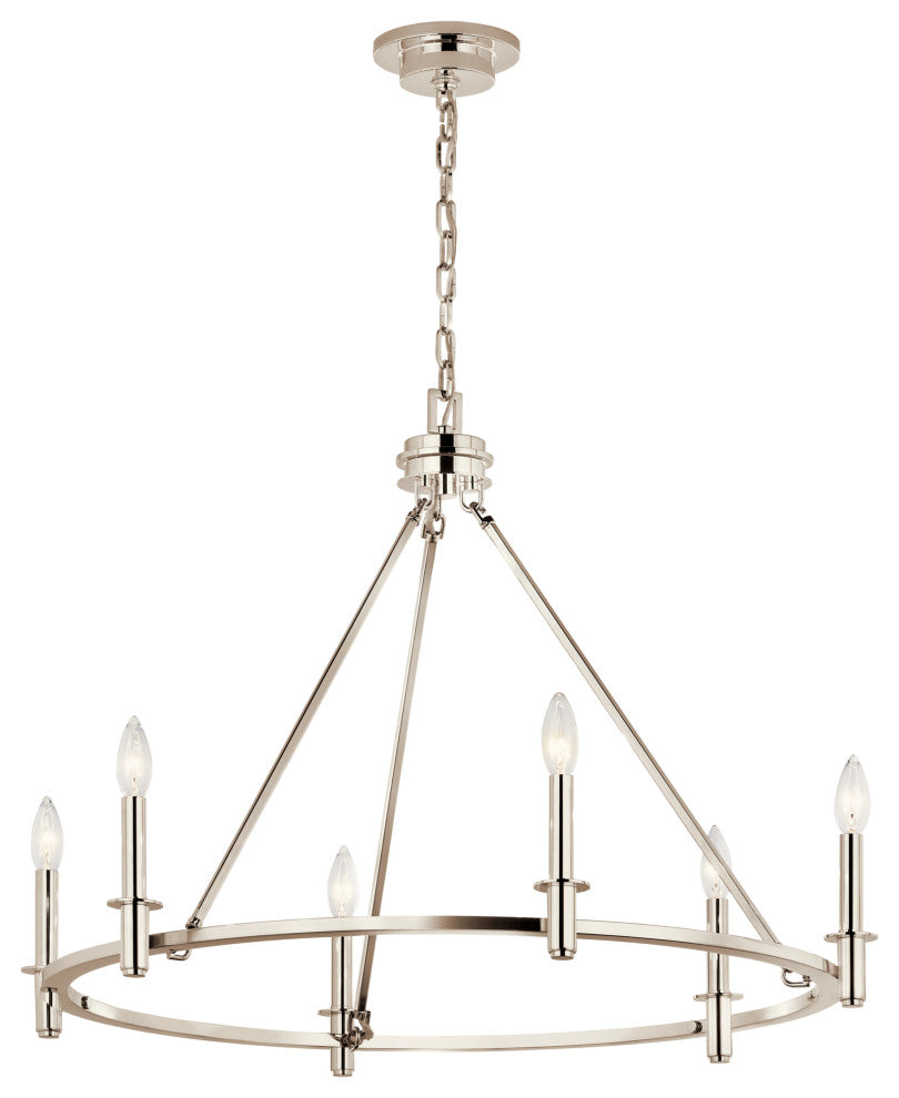 Carrick Chandelier, Black, Polished Nickel, 6 Light