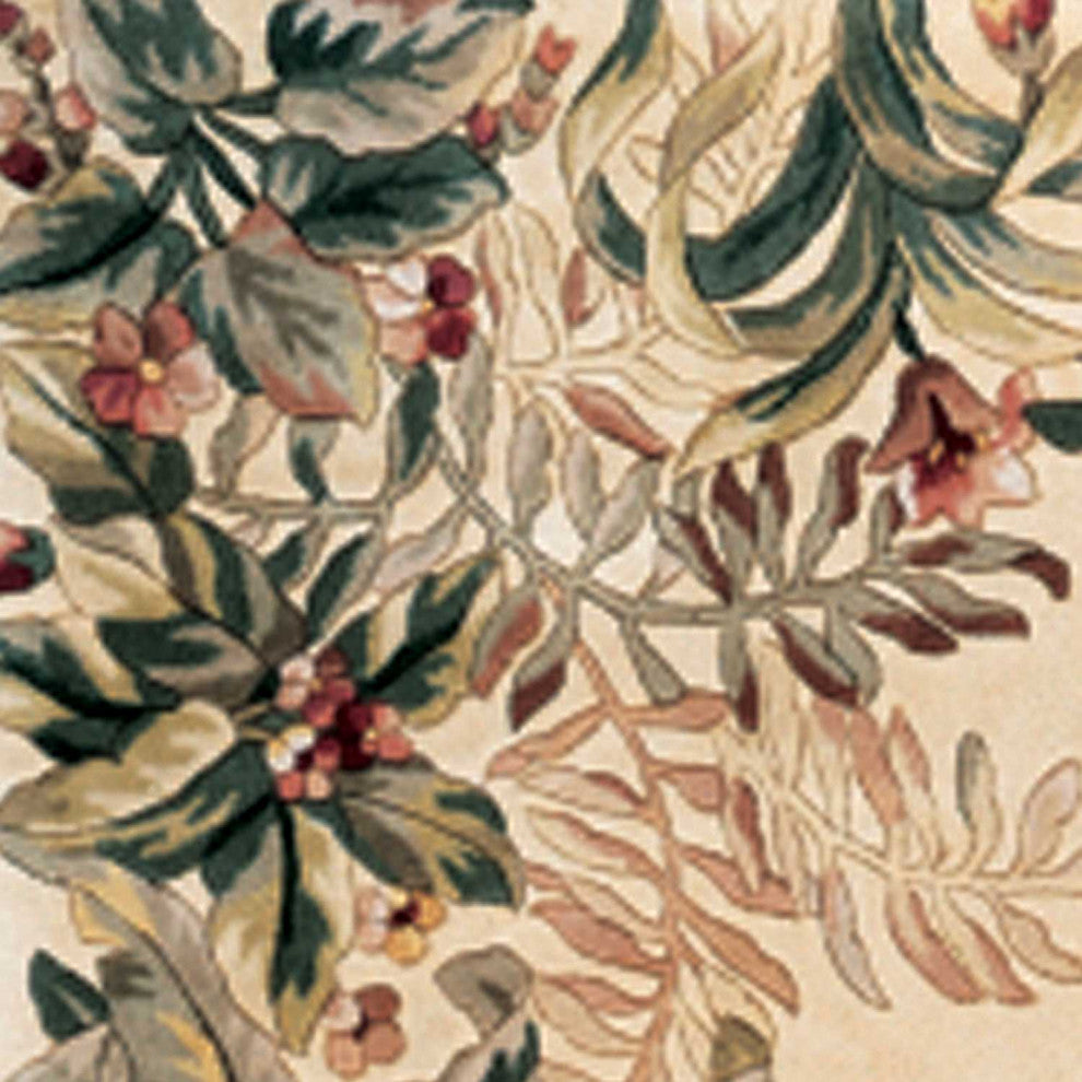HomeRoots 3' x 6' Ivory Tropical Leaves Bordered Wool Indoor Area Rug