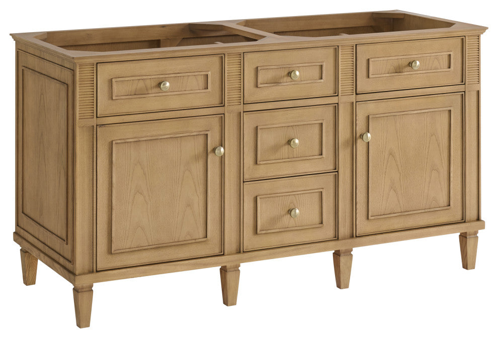 Lorelai 60" Double Vanity, Light Natural Oak, 3 CM White Zeus Top