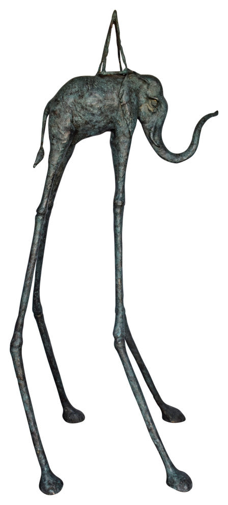 Modern Art Green Patina Tall Elephant Bronze Statue - Size: 26"L x 27"W x 67"H