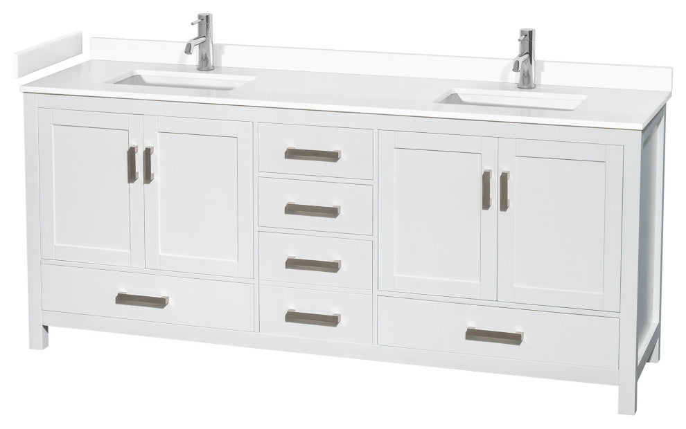 80" Double Bathroom Vanity, White, White Cultured Marble Countertop, Sinks