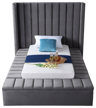 Kiki Velvet Bed, Gray, Twin