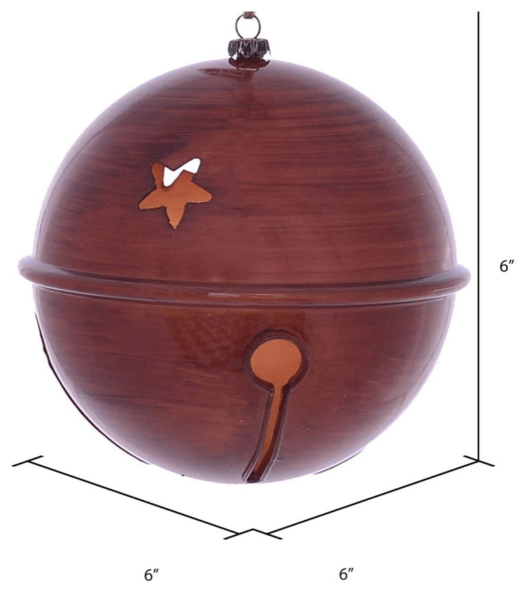 Vickerman Mc198388 6" Copper Wood Grain Bell Christmas Ornament, Pack of 2