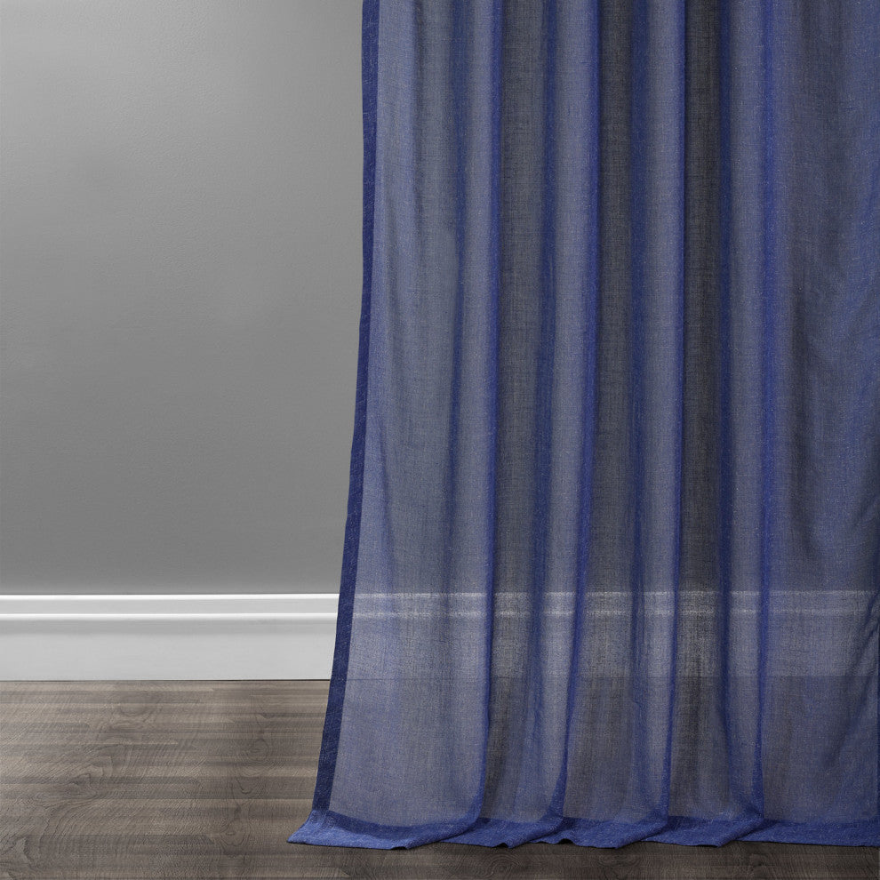 Faux Linen Sheer Curtain Single Panel, Blue Lapis, 50"x96"