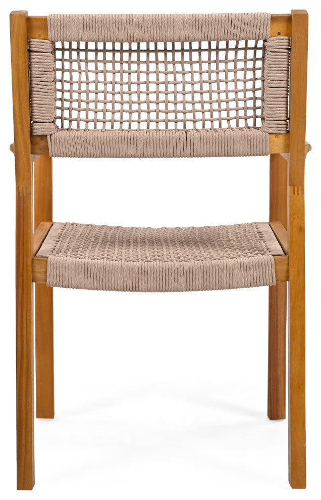 GDF Studio Outdoor Dining Chair With Ropes, Set of 2, Teak Finish/Brown Rope