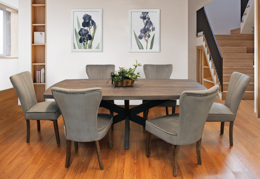 Felix 7-Piece Dining Set With 82" Dining Table and 6 Mink Velvet Chairs