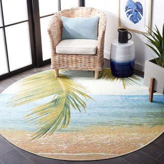 Safavieh Barbados Collection Indoor-Outdoor BAR560 Rug, Gold/Blue, 5'3" Round