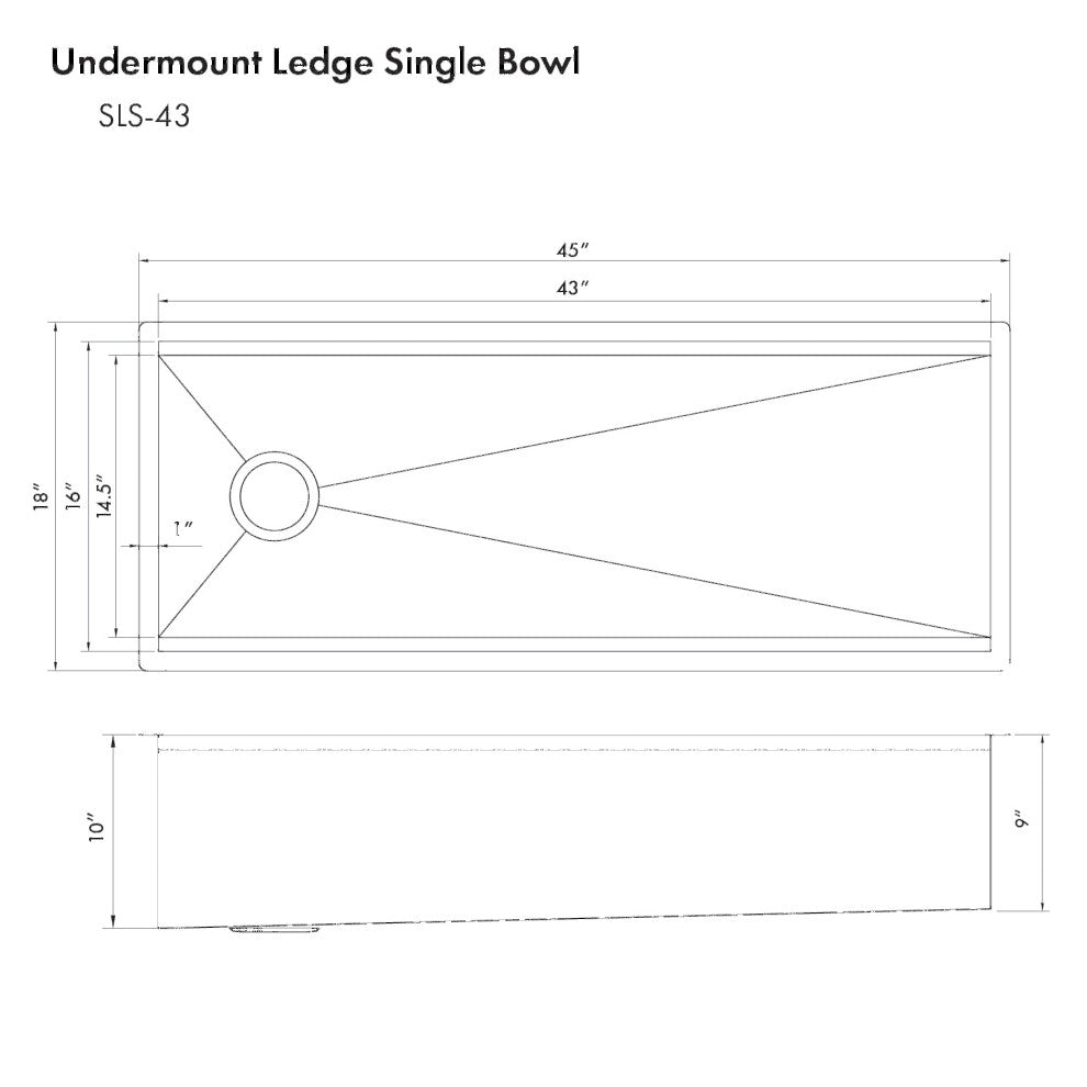 ZLINE 43 In. Under Mount Sink, DuraSnow Stainless Steel, SLS-43S
