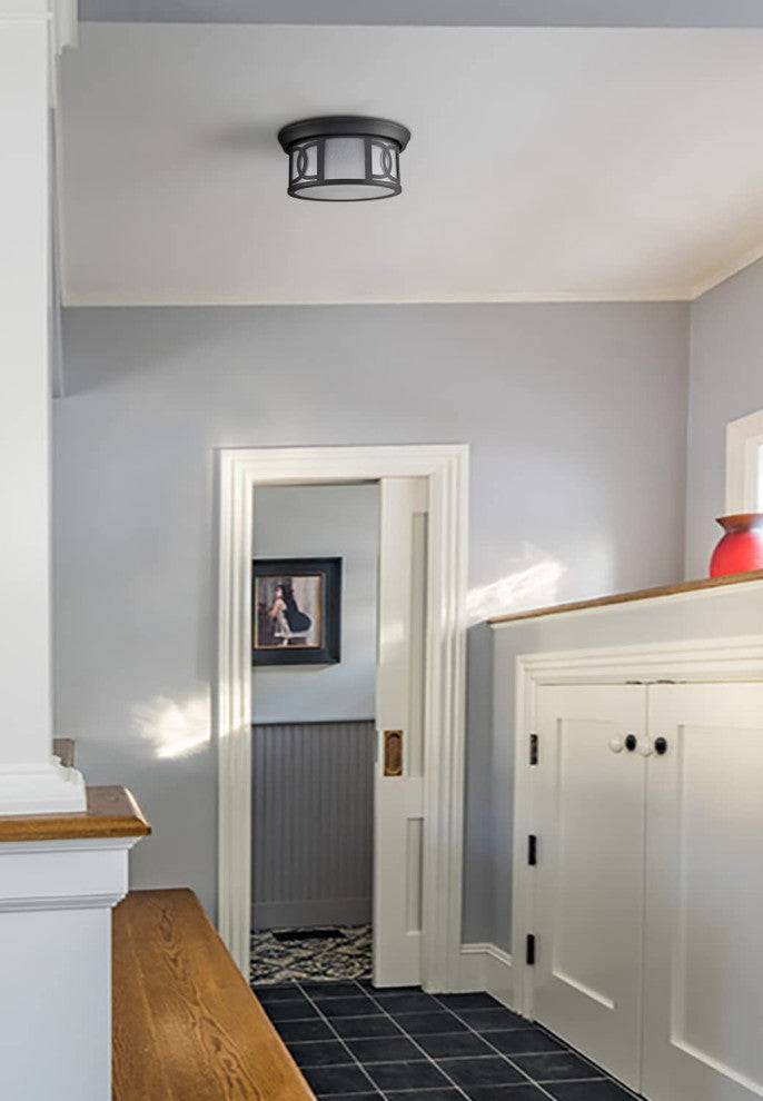 2 Light Ceiling Light Fixture, Industrial, Matte Black Flush Mount