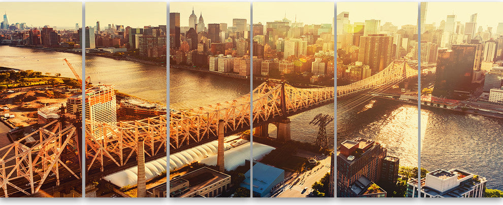 Queensboro Bridge over East River, Cityscape Canvas Print, 70"x28", 6 Panels