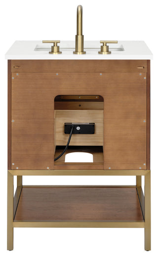 Diamond 24" Bath Vanity, Walnut/Satin Brass, 24", White Quartz Top