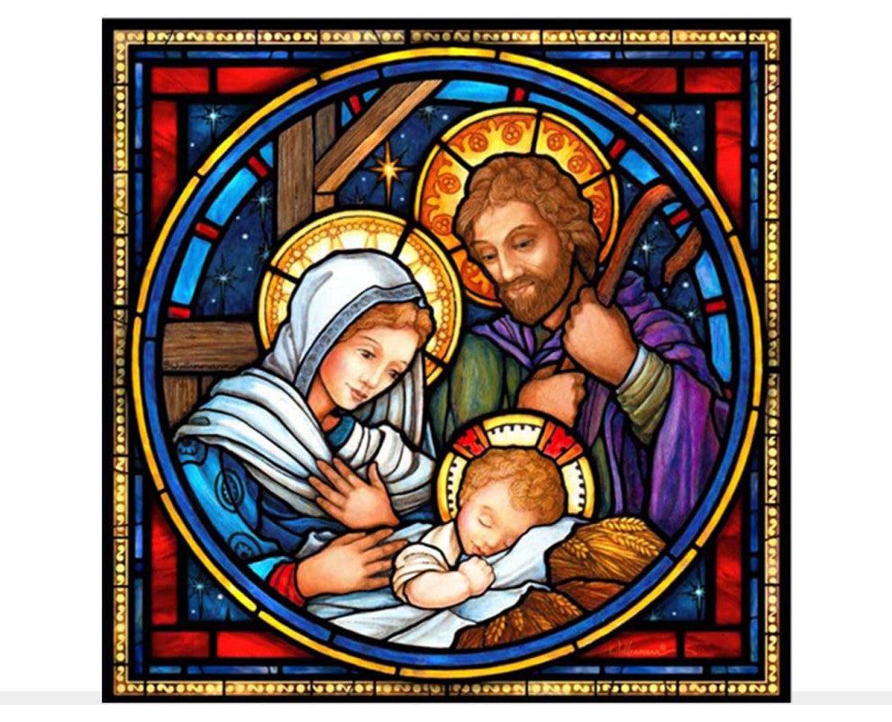 Holy Family Nativity Stained Art Glass Window Hanging