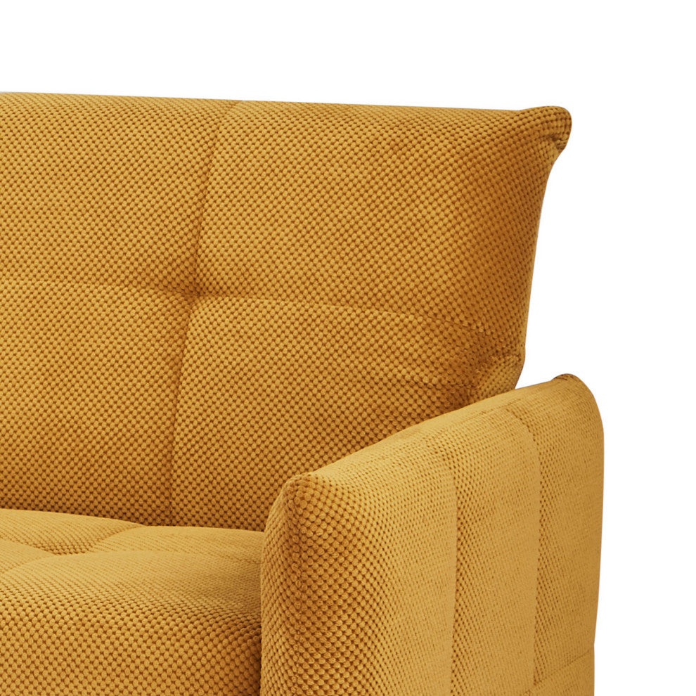 Benzara BM285049 79" Convertible Sofa Bed Futon, Tufted Cushions, Yellow