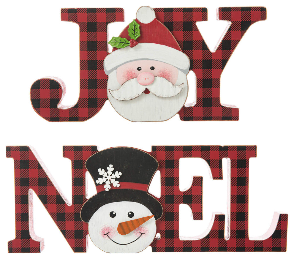 Wooden Christmas Centerpiece Table Decor, "Joy "& "Noel"