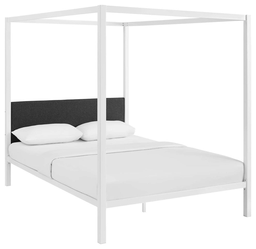 White Gray Raina Queen Canopy Bed Frame