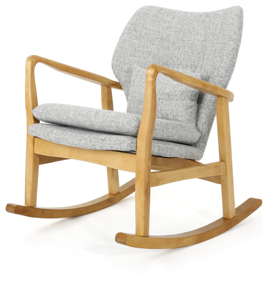GDF Studio Balen Mid Century Modern Fabric Rocking Chair, Light Gray Tweed