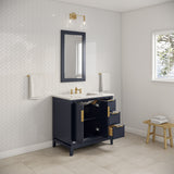 Elizabeth 36" Single Sink Carrara White Marble Vanity, Monarch Blue