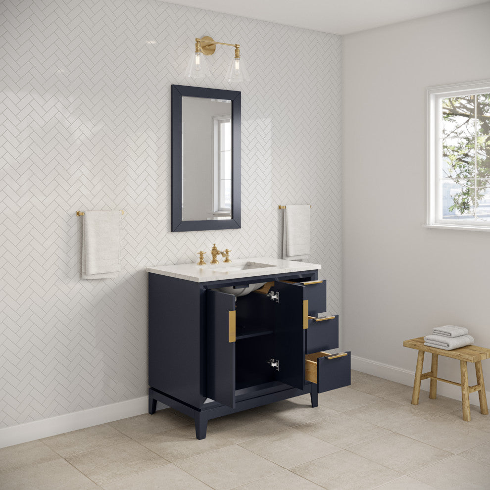 Elizabeth 36" Single Sink Carrara White Marble Vanity, Monarch Blue