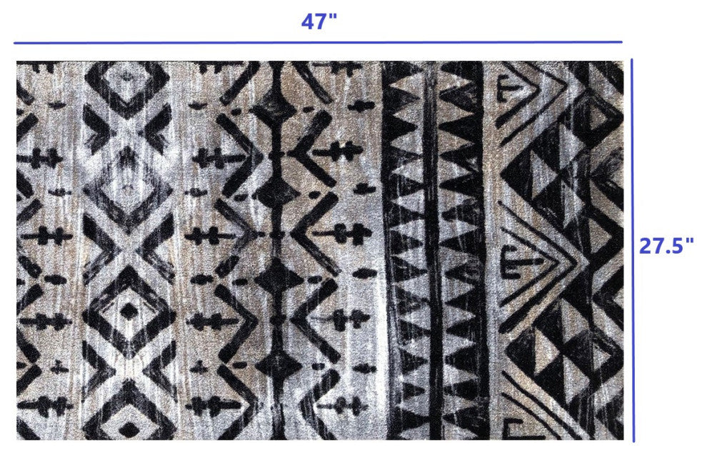 2' x 4' Black and Gray Aztec Washable Floor Mat
