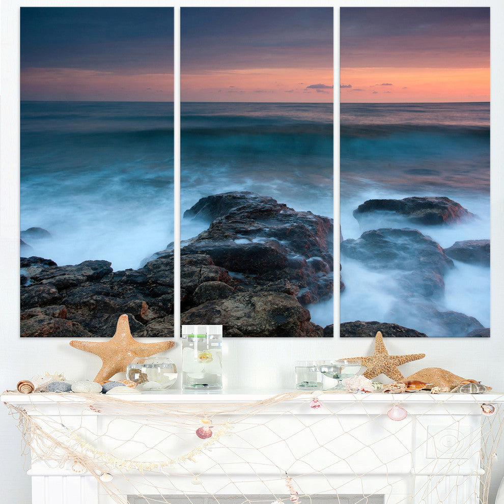"Rocky Beach and White Waves" Metal Wall Art, 3 Panels, 36"x28"