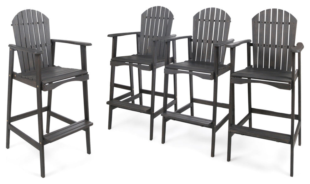 GDF Studio Malibu Outdoor Finish Acacia Wood Adirondack Barstools, Dark Gray, Set of 4