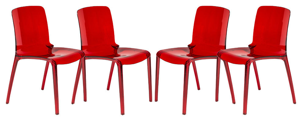 LeisureMod Murray Lucite Stackable Molded Dining Side Chair, Set of 4, Red
