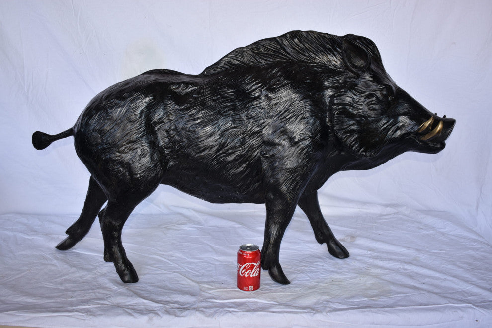 Lifesize Boar Made of Bronze, Statue Size: 12"L x 50"W x 30"H.