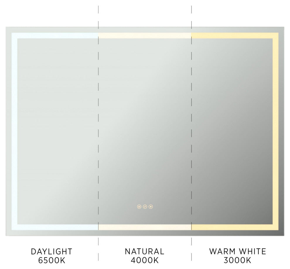 Rectangular Frameless Dimmable Anti-Fog Wall Mounted LED Bathroom Vanity Mirror, 48" X 36"