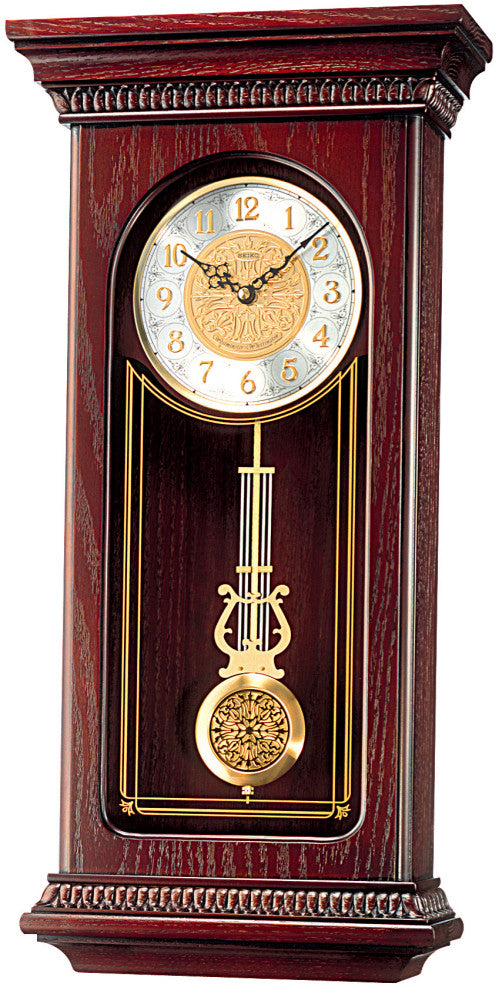Seiko Clocks, Mahogany Wall Clock With Pendulum and Chime