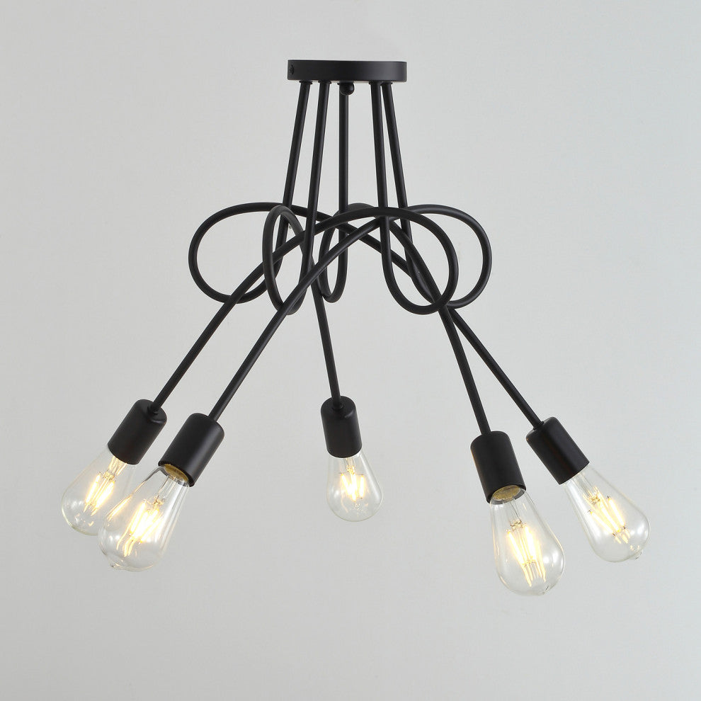5-Light Flush Mount Light Modern Industrial Sputnik Ceiling Lighting, Black