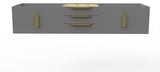 CastelloUSA Alpine 72" Wall Mounted Vanity, Base Only, Gray, Gold Handles