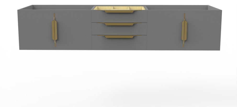 CastelloUSA Alpine 72" Wall Mounted Vanity, Base Only, Gray, Gold Handles