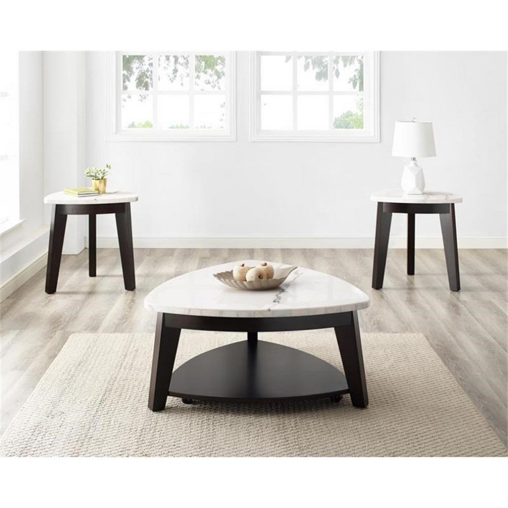 Francis White Marble Top Cocktail Table with Black Base